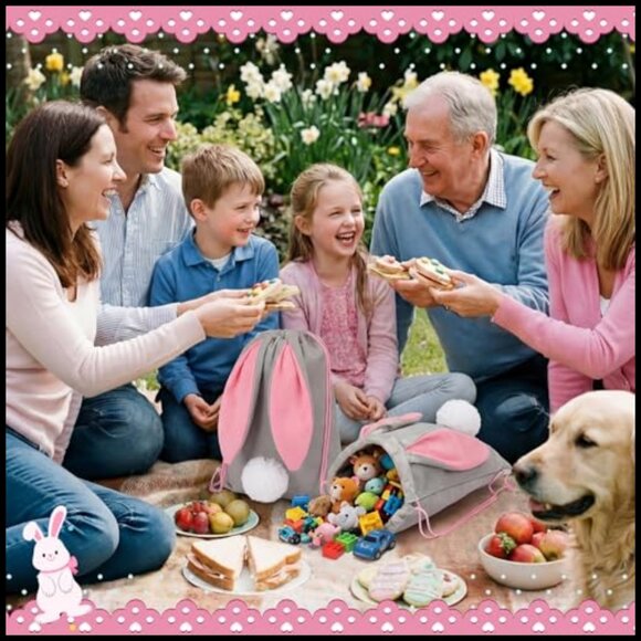 Large Velvet Easter Bunny Drawstring Backpack Reusable Treat Bag with Ears and main image 4